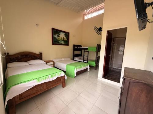 2 double beds, 1 bunk bed