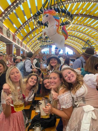 Beer Base-Camp Oktoberfest camping with free welcome beer and traditional dirndl-lederhosen shop 1
