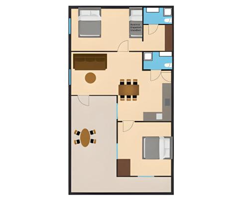 2 bedrooms, 3 beds