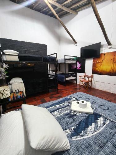 1 double bed, 1 twin bed, 1 bunk bed