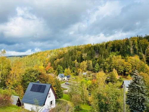 Urige Berghütte mit Kamin und Sauna im Erzgebirge nahe Schwarzwassertal in Pobershau, Deutschland