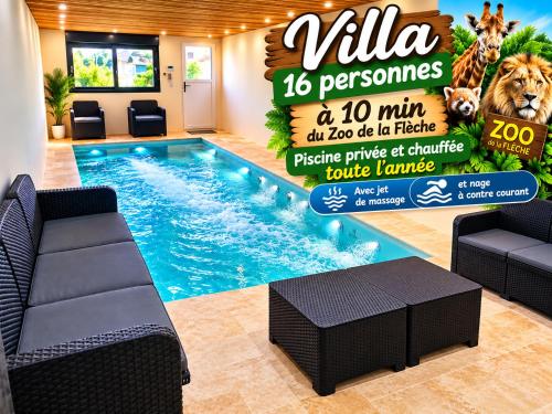 Villa piscine/spa privé intérieur 33° ZOO DE LA FLECHE 24h DU MANS - Location, gîte - La Flèche