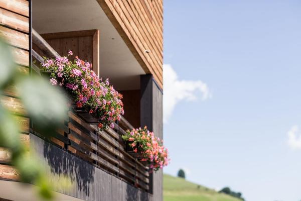 The photo shows the Dolomitenblick alps boutique hotel located in the city of Terento.
