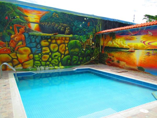 A la foto es mostra l'objecte Hotel Huito situat a la ciutat de Leticia.