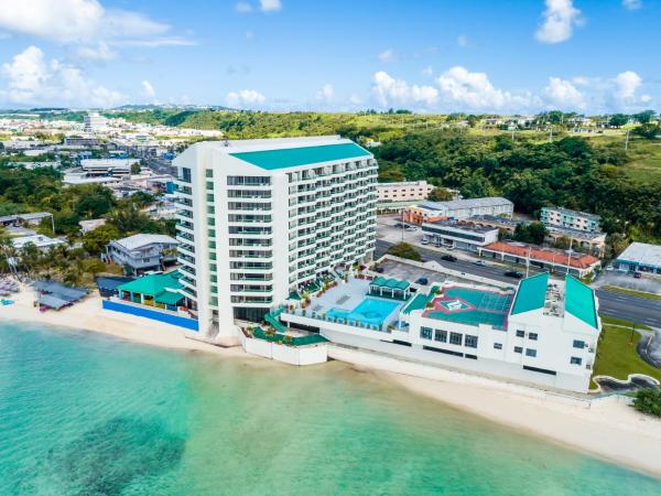 The photo shows the Alupang Beach Tower located in the city of Guam.