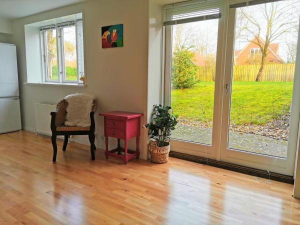 The photo shows the 300meter walk to LEGO house - 70m2 apartment with garden located in the city of Billund.