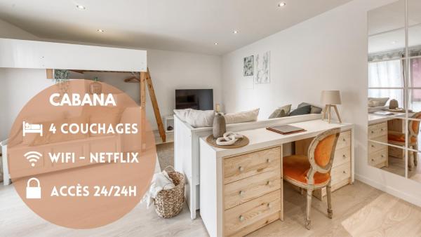 Nella foto è visibile l'oggetto CABANA 4 pers Wifi Boîte à clé Netflix situato nella città di Guigneville.