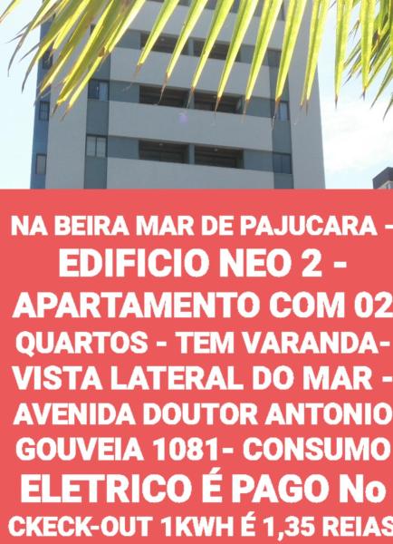 Nella foto è visibile l'oggetto NA BEIRA MAR DE PAJUCARA - EDIFICIO NEO 2 - APARTAMENTO COM 02 QUARTOS - TEM VARANDA- VISTA LATERAL DO MAR - AVENIDA DOUTOR ANTONIO GOUVEIA 1081- CONSUMO ELETRICO É PAGO No CKECK-OUT 1KWH É 1,35 REIAS situato nella città di Maceió.