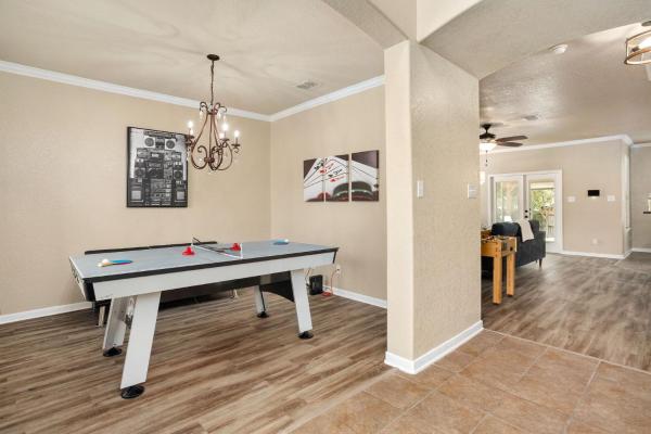 The photo shows the Long Stay Only Cibolo Getaway Pool Air Hockey located in the city of Cibolo.