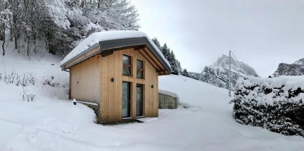På billedet ses objektet Chalet*** au pied d'une prairie face à la montagne beliggende i byen Sixt.
