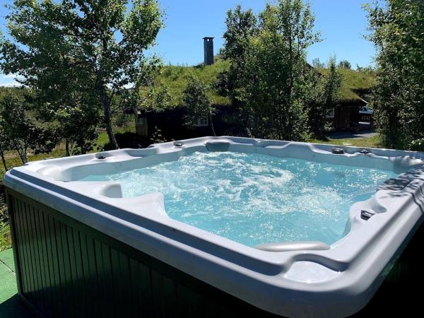 A la foto es mostra l'objecte Bjørnebuhytten, Geilo, 13 sengeplasser med privat Jacuzzi og el-bil-lading situat a la ciutat de Geilo.