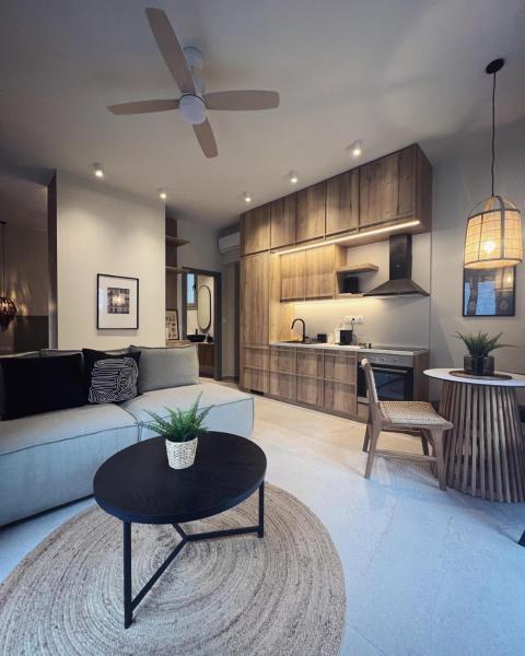The photo shows the Luxurious wooden detail flat in city center located in the city of Chalkida.
