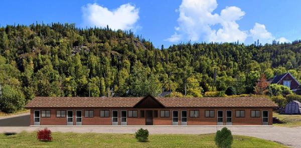 Na fotografii je vidět objekt Sunset Motel nacházející se ve městě Schreiber.