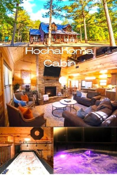 På bildet vises objektet 4BR/3Bth family cabin with a hot tub, sleeps 14 som ligger i byen Broken Bow.