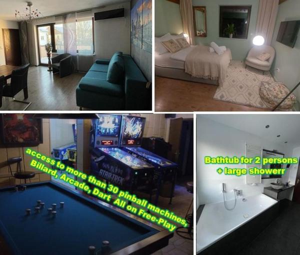 På billedet ses objektet Near Frankfurt +32 pinball, arcade, billiard,Dart beliggende i byen Hattersheim.