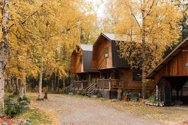 写真にはワシラ市にあるCozy Cabin on Wooded Propertyが写っています。