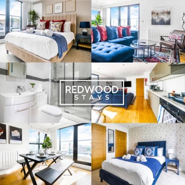 På bildet vises objektet Penthouse Serviced Apartment in Camberley Town Centre with Free Parking, Free WiFi, Lift and Balcony Access By Redwood Stays som ligger i byen Camberley.