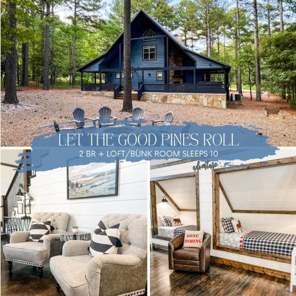 På bildet vises objektet Best Location! Good Pines Roll: 2BR+Loft/Sleeps 10 som ligger i byen Broken Bow.