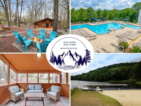 På billedet ses objektet Premier Cozy Cabin - Free Amenities & Comm Indoor Pools beliggende i byen Bushkill.
