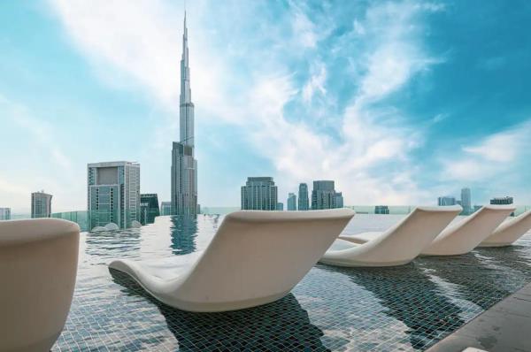Na fotografii je vidět objekt 64th Floor Highest Downtown Infinity Pool Burj Khalifa View nacházející se ve městě Dubaj.