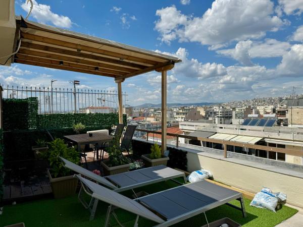 Rooftop Tiny Suite-Roof Deck-Sunbeds-City view, Saloniki