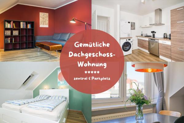 På billedet ses objektet Gemütliche und zentrale Dachwohnung mit Parkplatz und Netflix beliggende i byen Leipzig.
