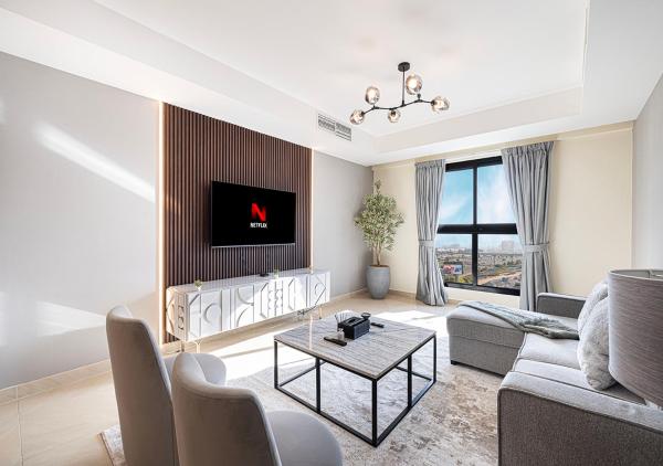 A la foto es mostra l'objecte Elegant 1-Bed Waterfront Living situat a la ciutat de Dubai.