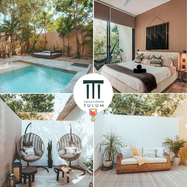 Na zdjęciu widoczny jest obiekt Serene 4BR Villa w Pool Hot Tub 1xFREE BREAKFAST położony w mieście Tulum.