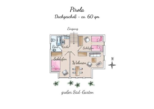 写真にはシュピーカーオーク市にあるFerienhaus Pirola - Dachgeschossが写っています。