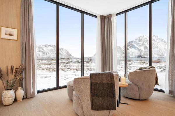 På billedet ses objektet Panoramautsikten Lofoten with Jacuzzi beliggende i byen Kleppstad.