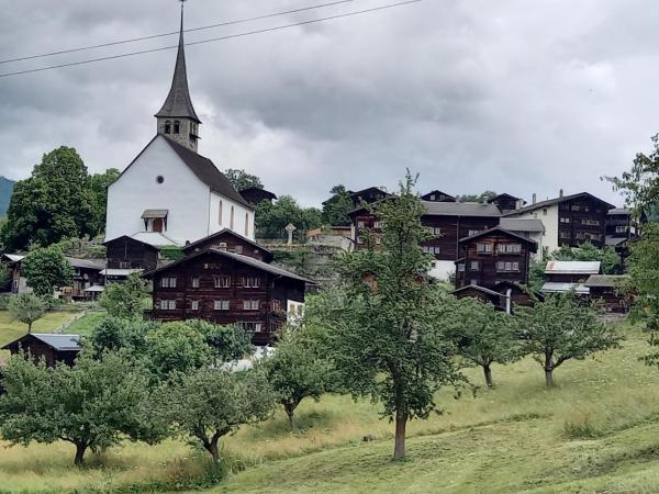 Kuvassa näkyy kohde Wohnung mit schöner Sicht auf Bergpanorama und übers Tal, joka sijaitsee kaupungissa Ernen.
