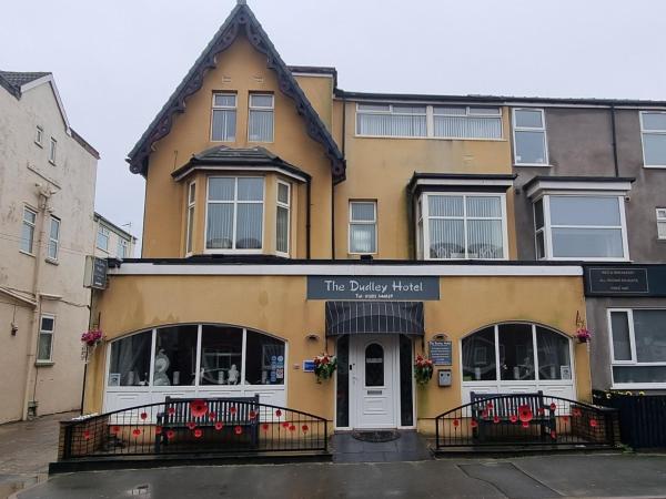 The photo shows the The Dudley Hotel located in the city of Blackpool.