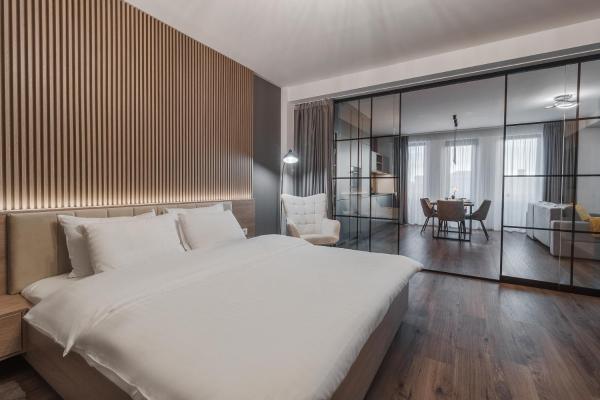 Na fotografii je vidět objekt The Grey Suites - Central, Free Parking, Self Check-In nacházející se ve městě Oradea.