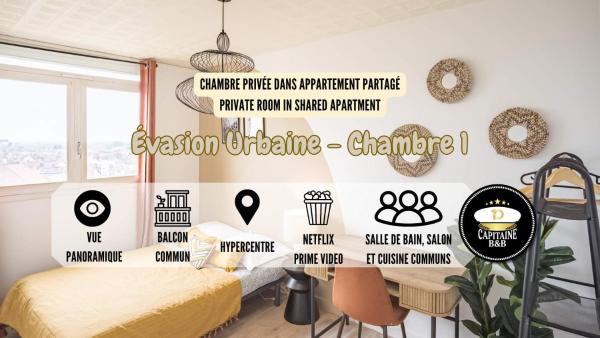A la foto es mostra l'objecte Évasion Urbaine - Chambre 1 - Hypercentre situat a la ciutat de Troyes.