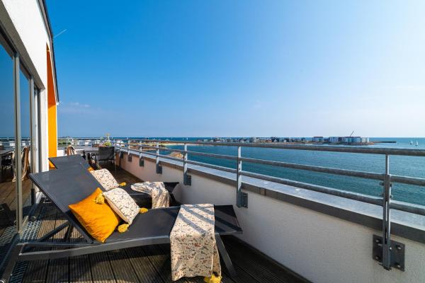 Nella foto è visibile l'oggetto Ocean Queen- Penthouse, Balkon, Ostseeblick, Kamin situato nella città di Olpenitz.