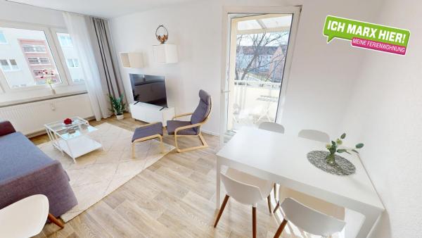 Na fotografii je vidět objekt Cozy Apartment with balcony, WLAN nacházející se ve městě Chemnitz (Saská Kamenice).