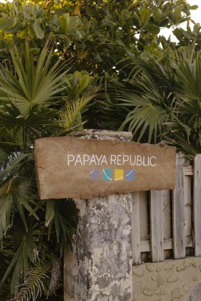 A la foto es mostra l'objecte Papaya Republic situat a la ciutat de Utila.