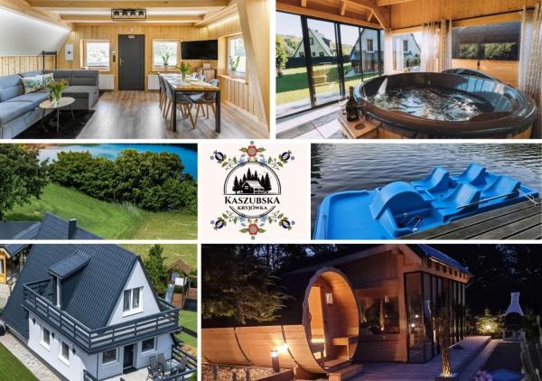 Auf dem Foto ist das Objekt Kaszubska Kryjówka - Komfortowy 8 osobowy Domek w sercu Kaszub - Jacuzzi, Sauna, Rowerek Wodny, Jezioro, Las, Salon Gier! in der Stadt Augustowo zu sehen.