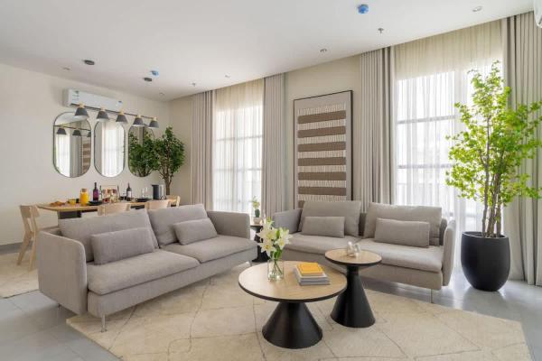 A la foto es mostra l'objecte Modern 3BR with Gym and Pool situat a la ciutat de Riad.