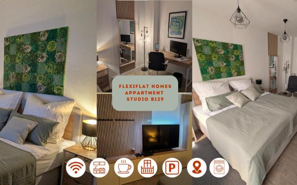 Kuvassa näkyy kohde Helles Studio mit Arbeitsplatz und Balkon, joka sijaitsee kaupungissa Chemnitz.