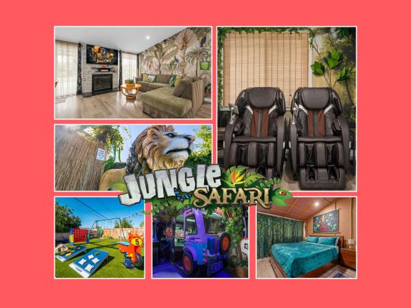 写真にはガーデングローブ市にあるSafari Adventure: Arcade, Golf, Playground, Cars & More!が写っています。