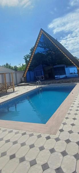 The photo shows the Gabala A Frame shakh frame qebele located in the city of Nohurqışlaq.