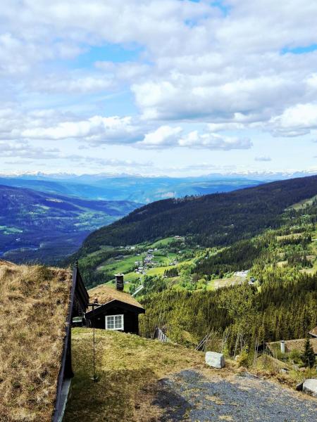 Auf dem Foto ist das Objekt Tømmerhytte i Valdres med panoramautsikt over fjellene in der Stadt Aurdal zu sehen.