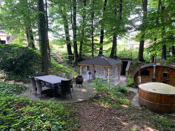 Kuvassa näkyy kohde Studio z kominkiem z leśną sauną i jacuzzi i basenem do morsowania w okolicy Cieszyn i Wisła i Ustron, joka sijaitsee kaupungissa Simoradz.