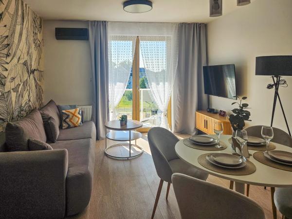 Na fotografii je vidět objekt Kairos Apartments -Aramis- darmowy parking, klimatyzacja nacházející se ve městě Drwęck.