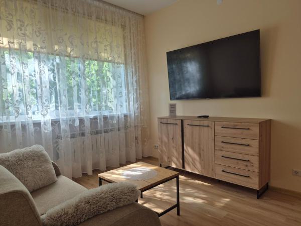 The photo shows the Apartment Near Border Crossing and Narva College located in the city of Narva.
