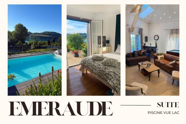 Auf dem Foto ist das Objekt L'EMERAUDE suite lake view swimming pool beach 10 min walk away in der Stadt Massieu zu sehen.