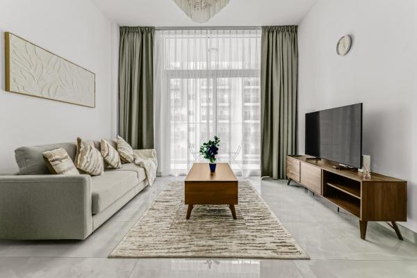 Na zdjęciu widoczny jest obiekt stylish 1BR Pearlz Pool & Gym Near Metro położony w mieście Dubaj.