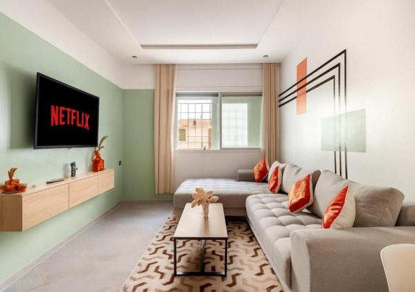På billedet ses objektet Appartement de luxe 2 chambres PS5,AC,Fibre,Netflix à agdal Au coeur de Rabat beliggende i byen Rabat.
