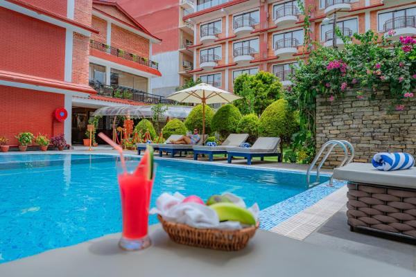 The photo shows the Temple Himalaya Hotel & Spa located in the city of Pokhara.